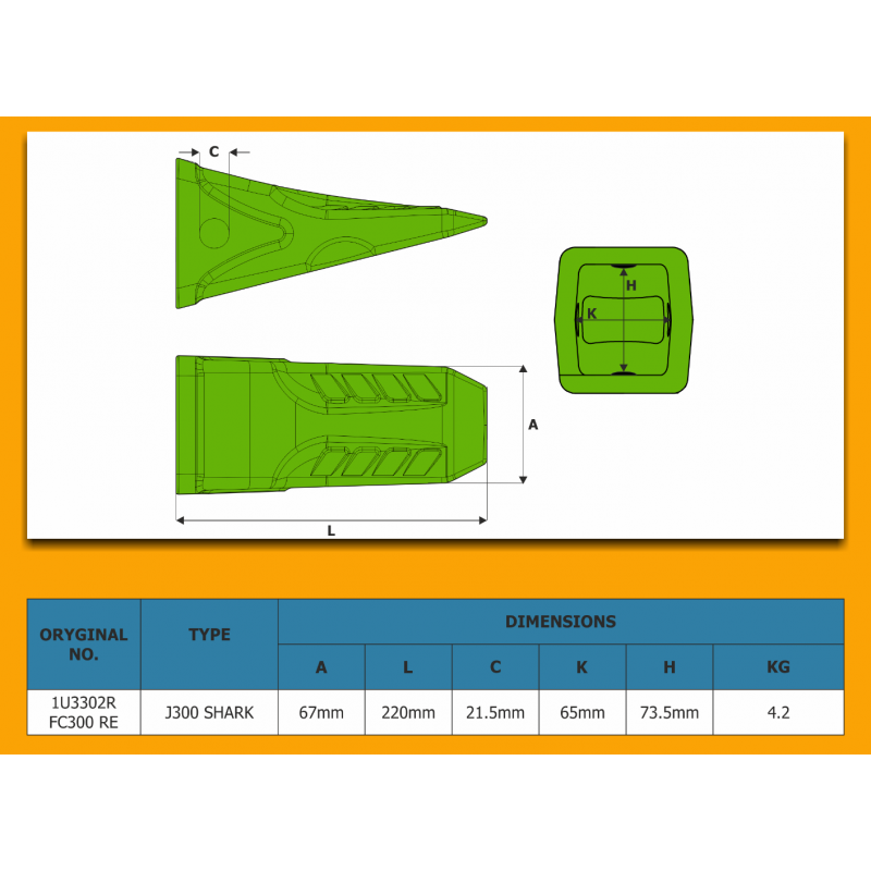 Крышка зуба J300 LONG HD SHARK — подходит для CAT