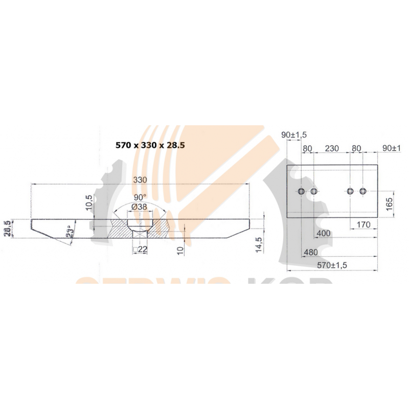 Лезвие подходит для Komatsu WA320-570x330x28.5