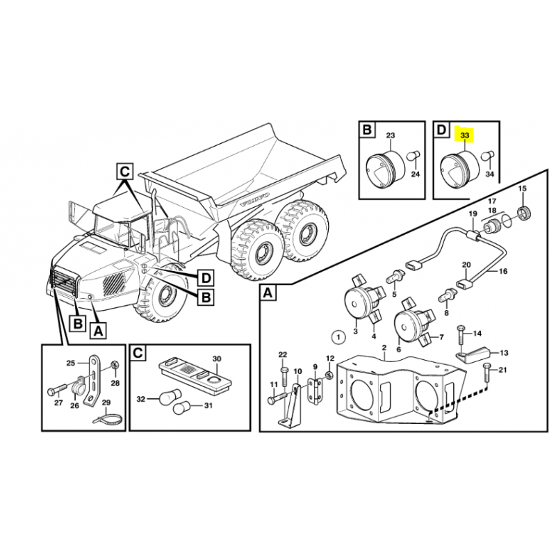 Боковая фара самосвала Volvo