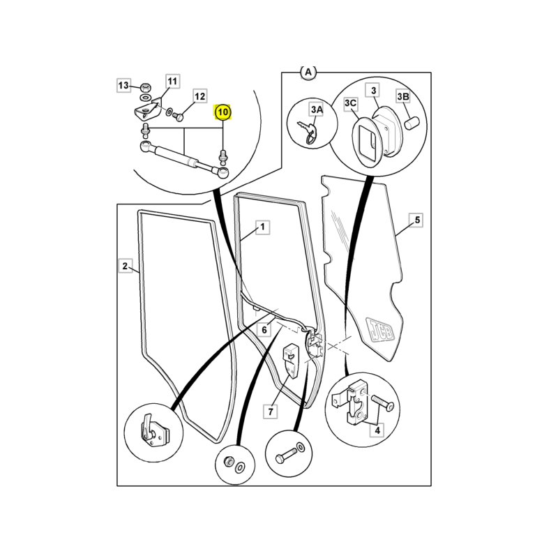 Привод двери экскаватора-погрузчика JCB 3CX, 4CX