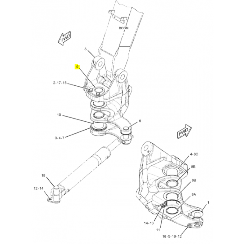 Штифт 90X195 для верхней задней бабки мини-экскаватора CAT 305.5 D