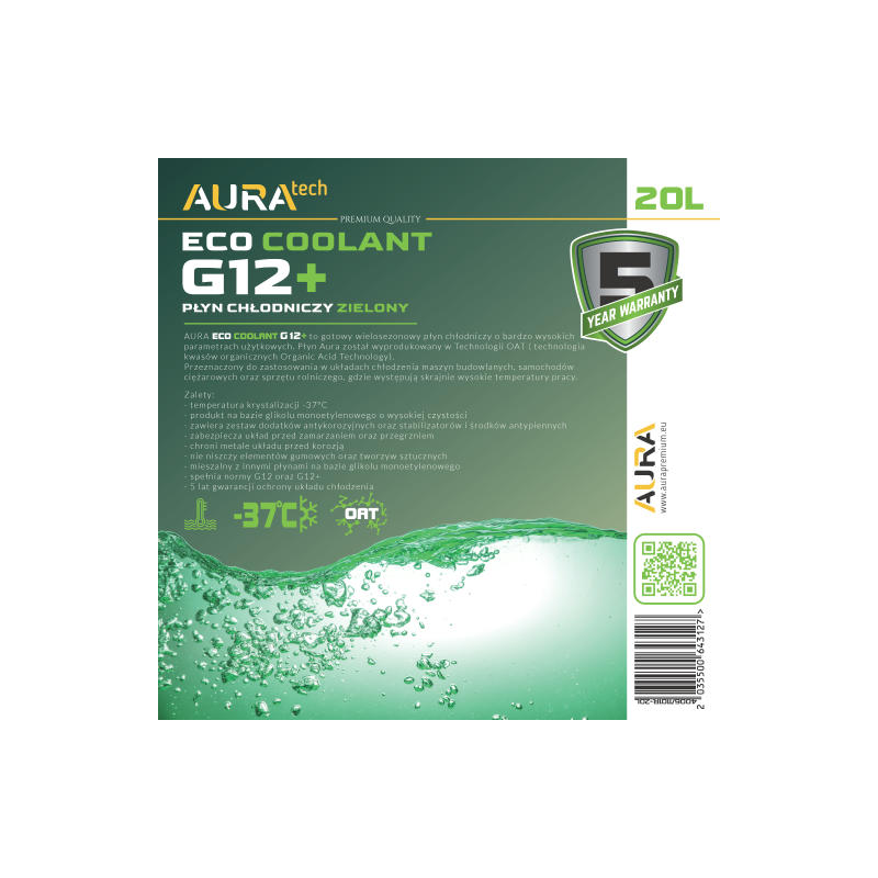 Охлаждающая жидкость Aura Eco COOLANT G12 +, зеленая, 20 л