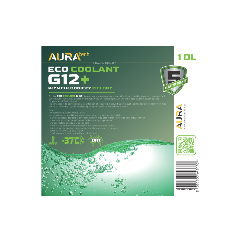 Охлаждающая жидкость Aura Eco COOLANT G12 + зеленая, 10 л