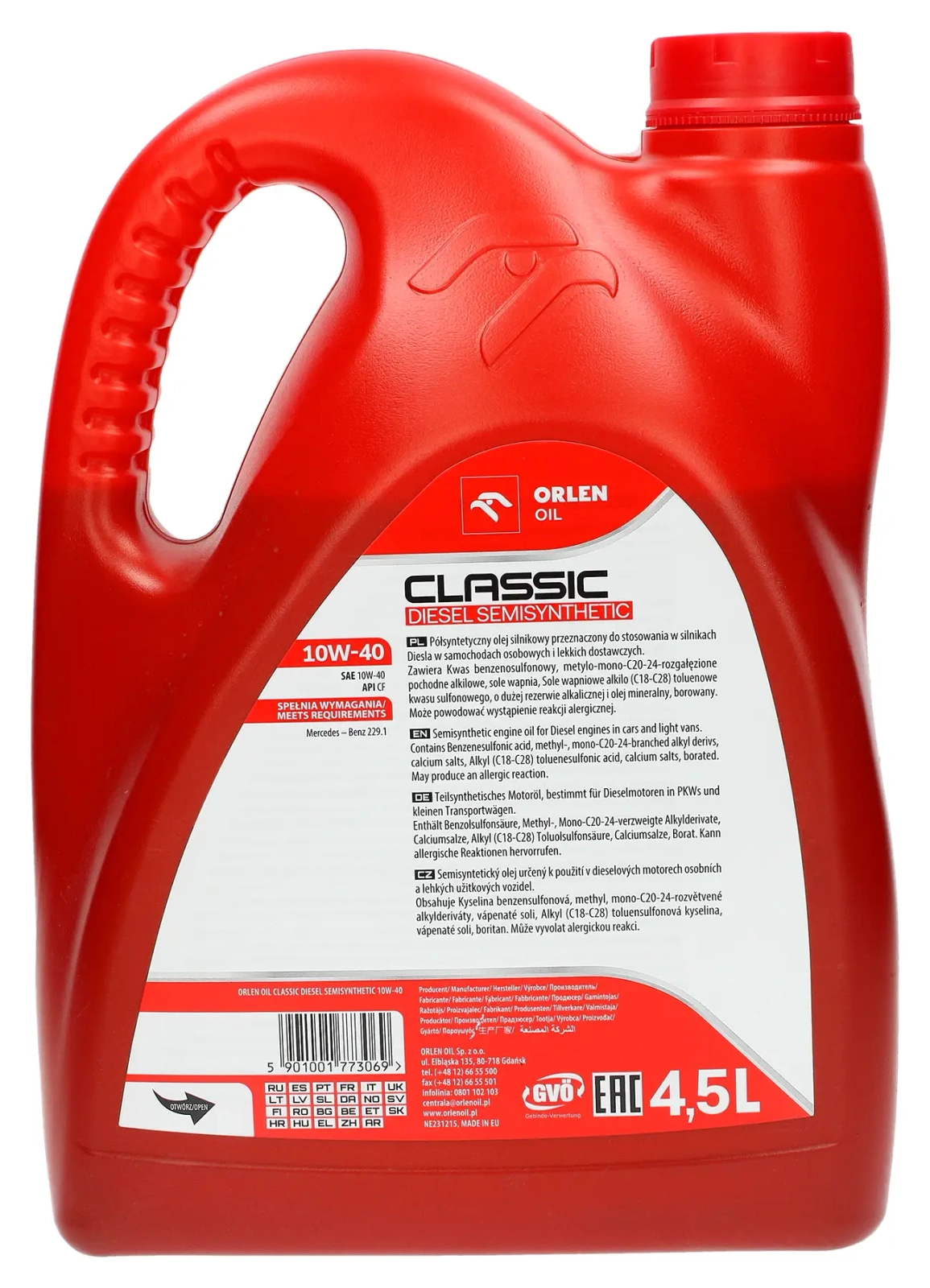Моторное масло Orlen Platinum Classic 10W-40 Diesel, полусинтетическое, 4,5 л