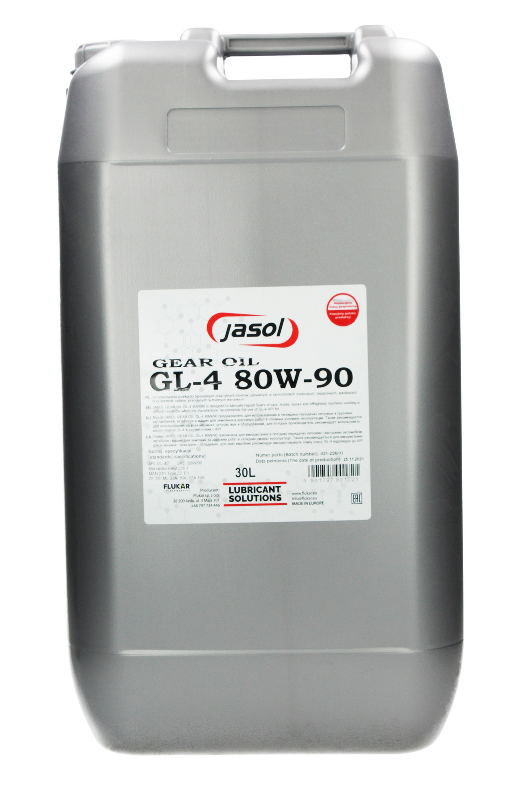 Трансмиссионное масло JASOL Gear Oil GL-4 80W-90, 30 л