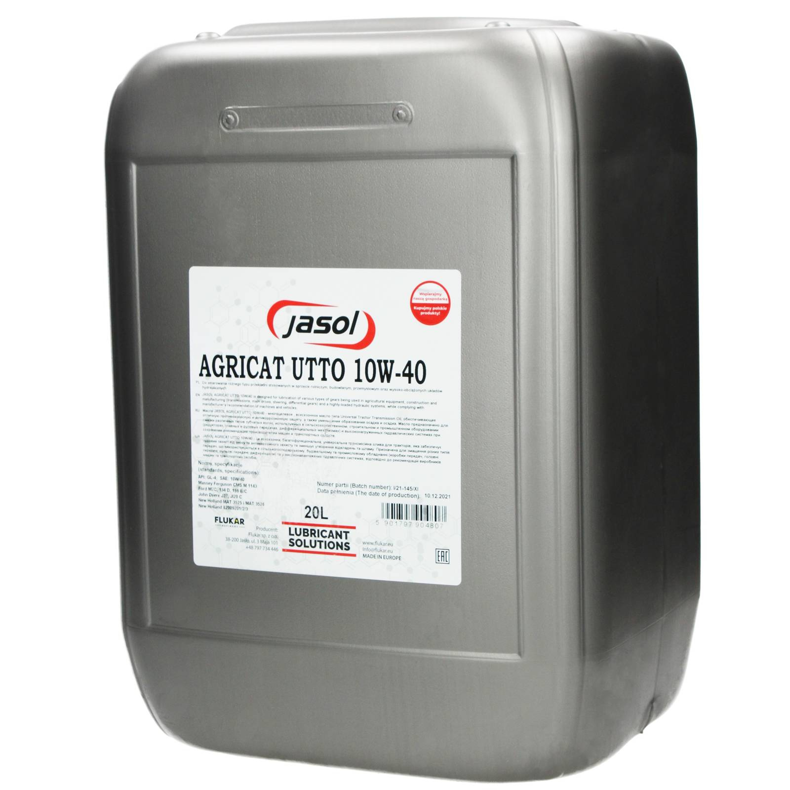 Гидравлическое трансмиссионное масло JASOL AGRICAT UTTO 10W-40, 20 л