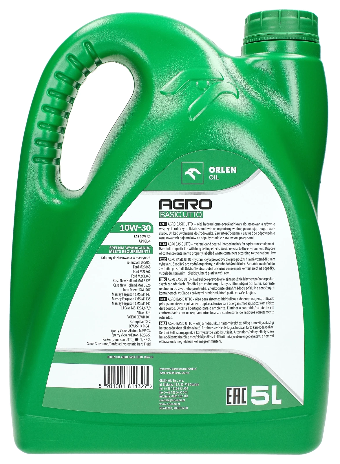 Трансмиссионно-гидравлическое масло Orlen AGRO BASIC UTTO 10W-30, 5 л