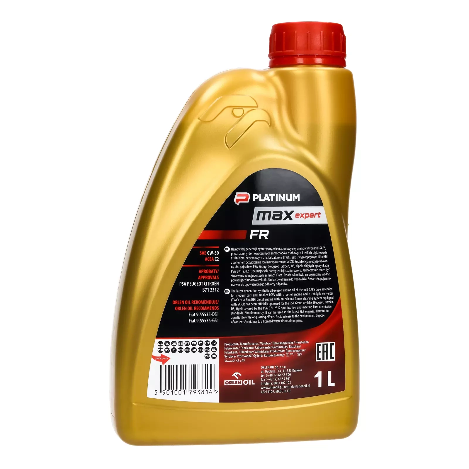 Моторное масло Orlen PLATINUM Max Expert FR 0W - 30, 1 л