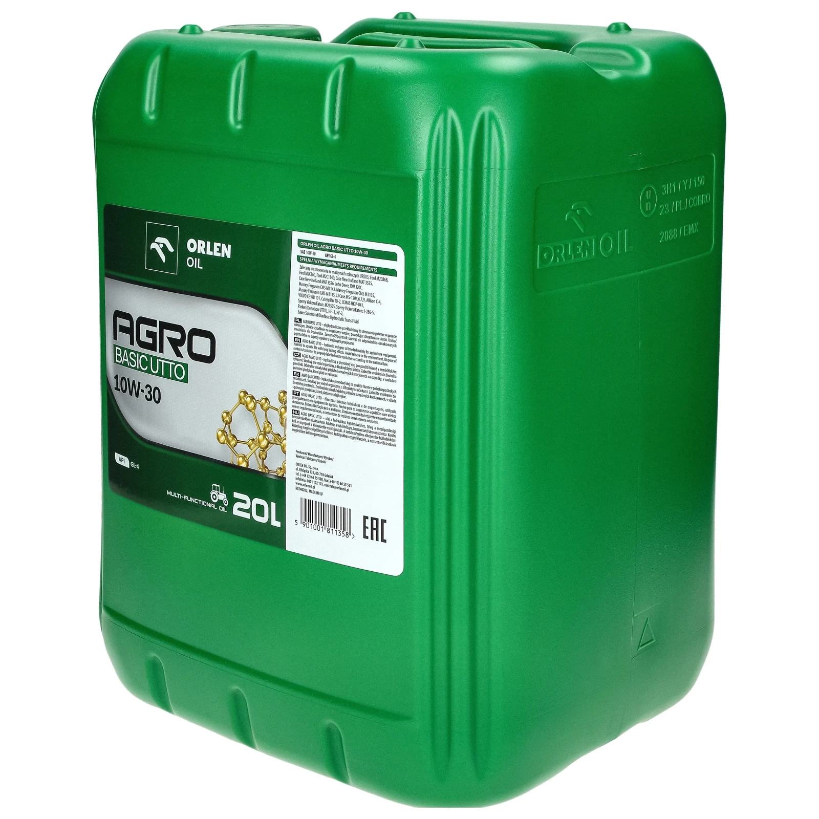 Гидравлическое трансмиссионное масло Orlen AGRO BASIC UTTO 10W-30, 20 л