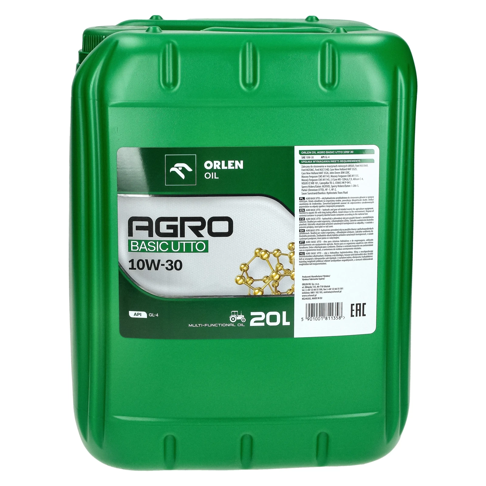 Гидравлическое трансмиссионное масло Orlen AGRO BASIC UTTO 10W-30, 20 л