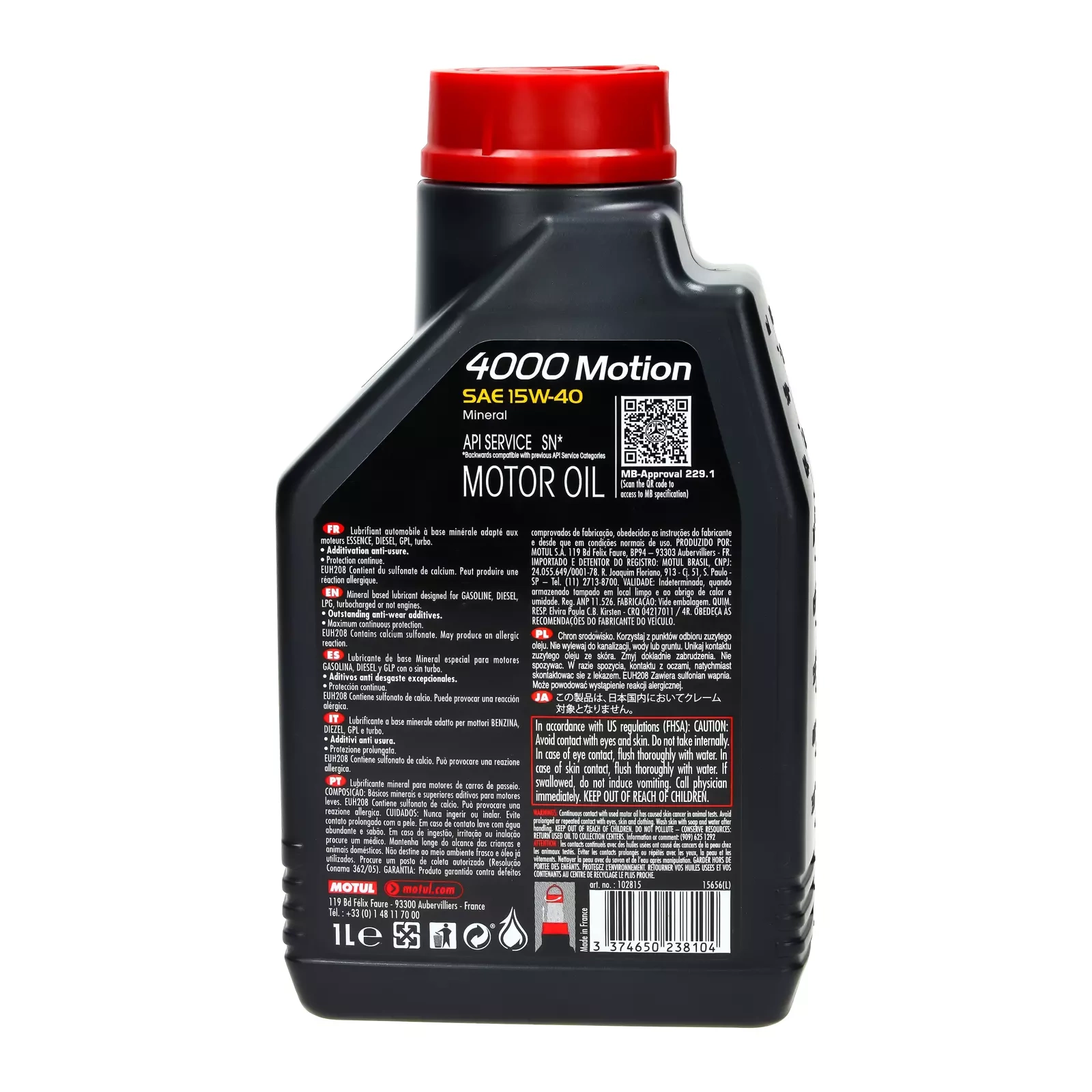 Моторное масло Motul 4000 Motion 15W-40, 1 л