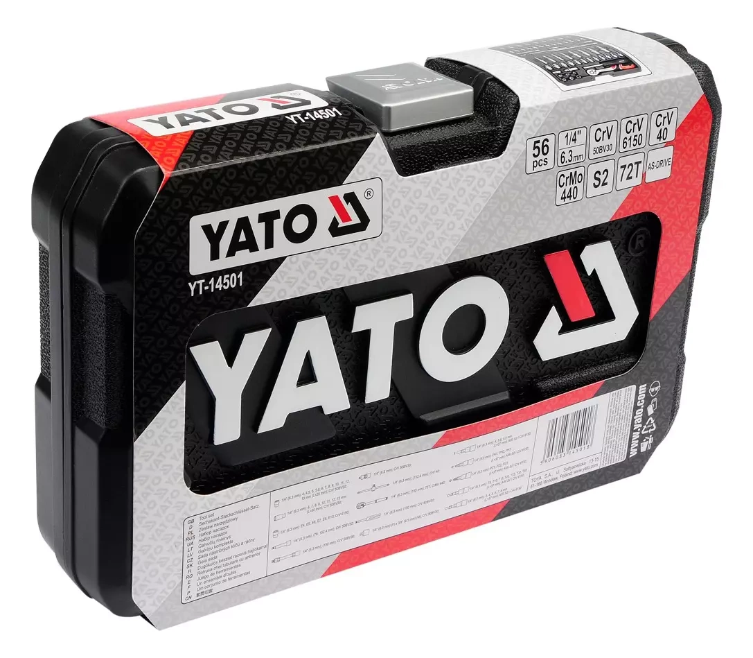 Набор торцевых гаечных ключей yato 1/4, 56 шт. (YT-14501)