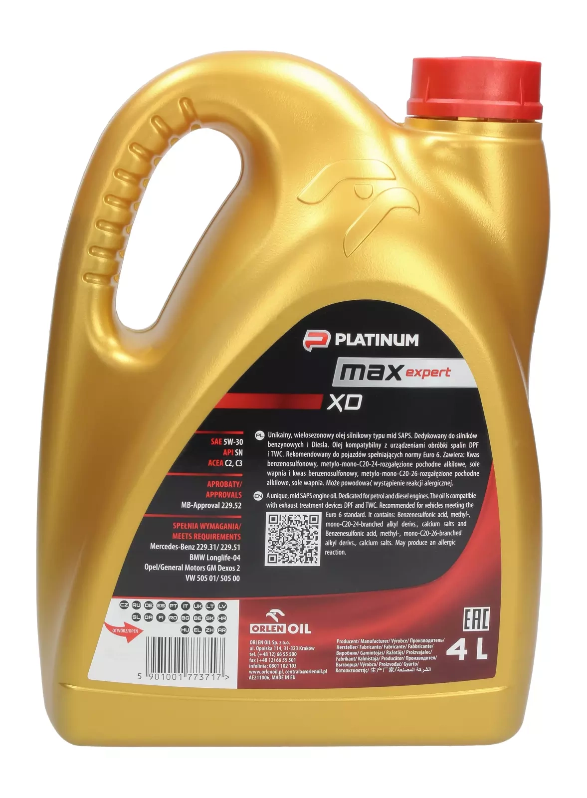 Моторное масло Orlen PLATINUM Max Expert XD 5W-30 4 л