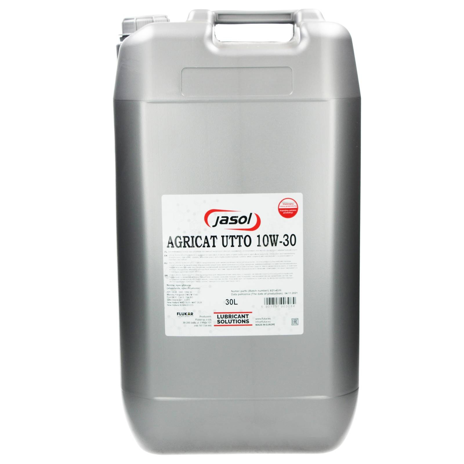 Гидравлическое трансмиссионное масло JASOL AGRICAT UTTO 10W-30, 30 л