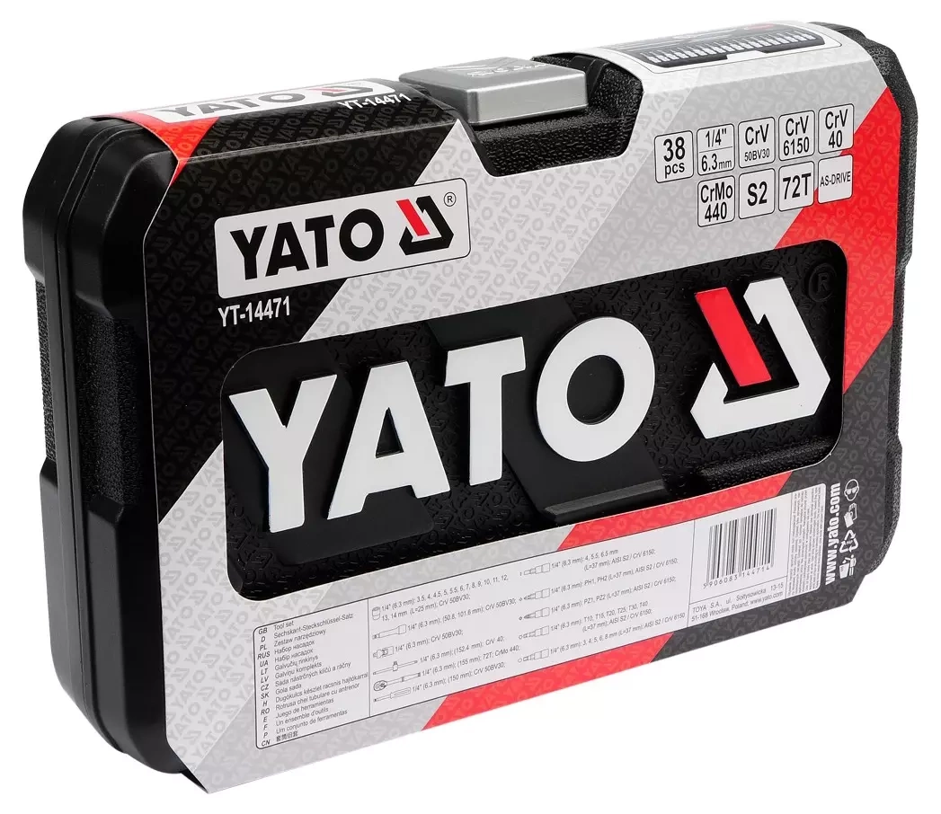 Набор торцевых гаечных ключей yato 1/4, 38 шт. (YT-14471)
