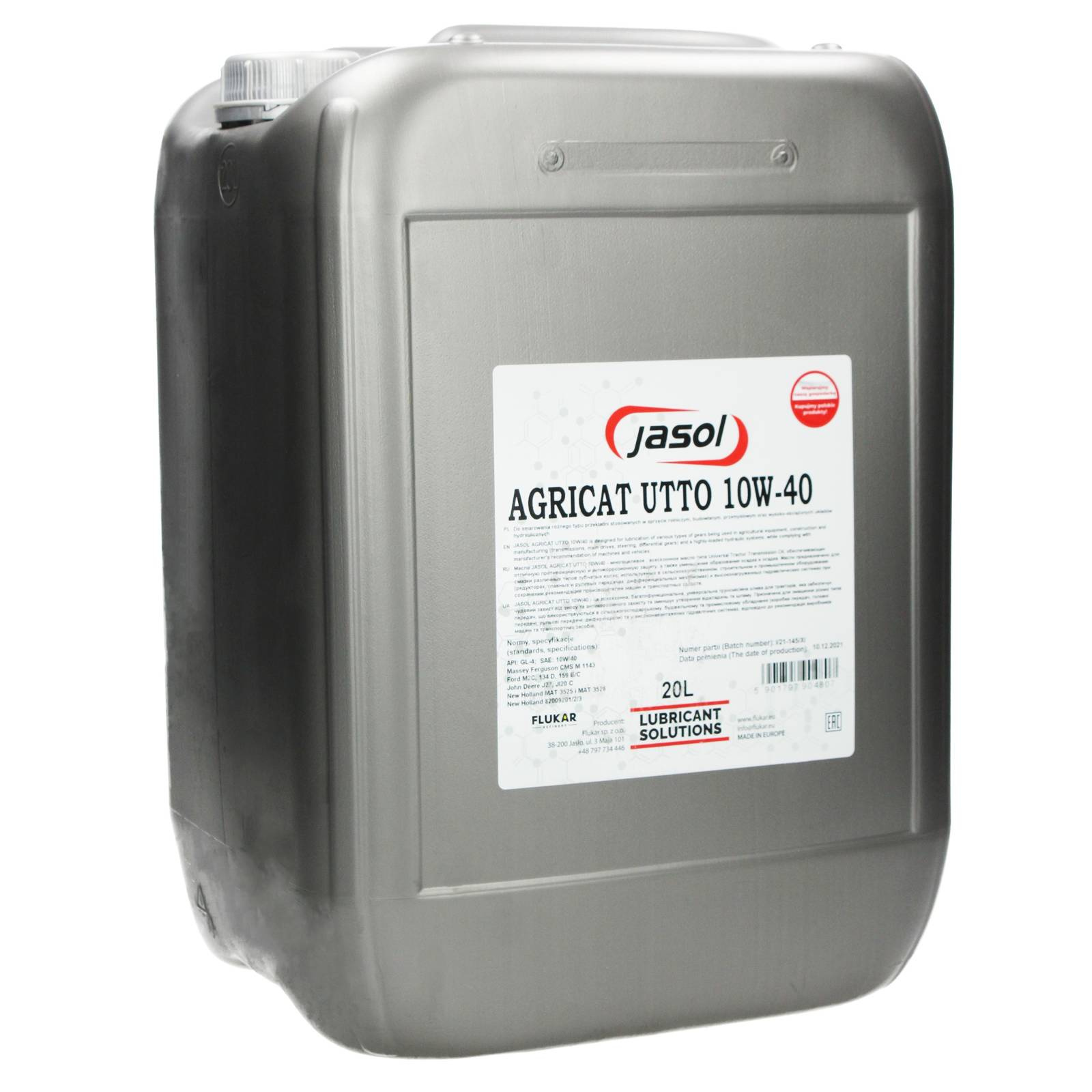 Гидравлическое трансмиссионное масло JASOL AGRICAT UTTO 10W-40, 20 л