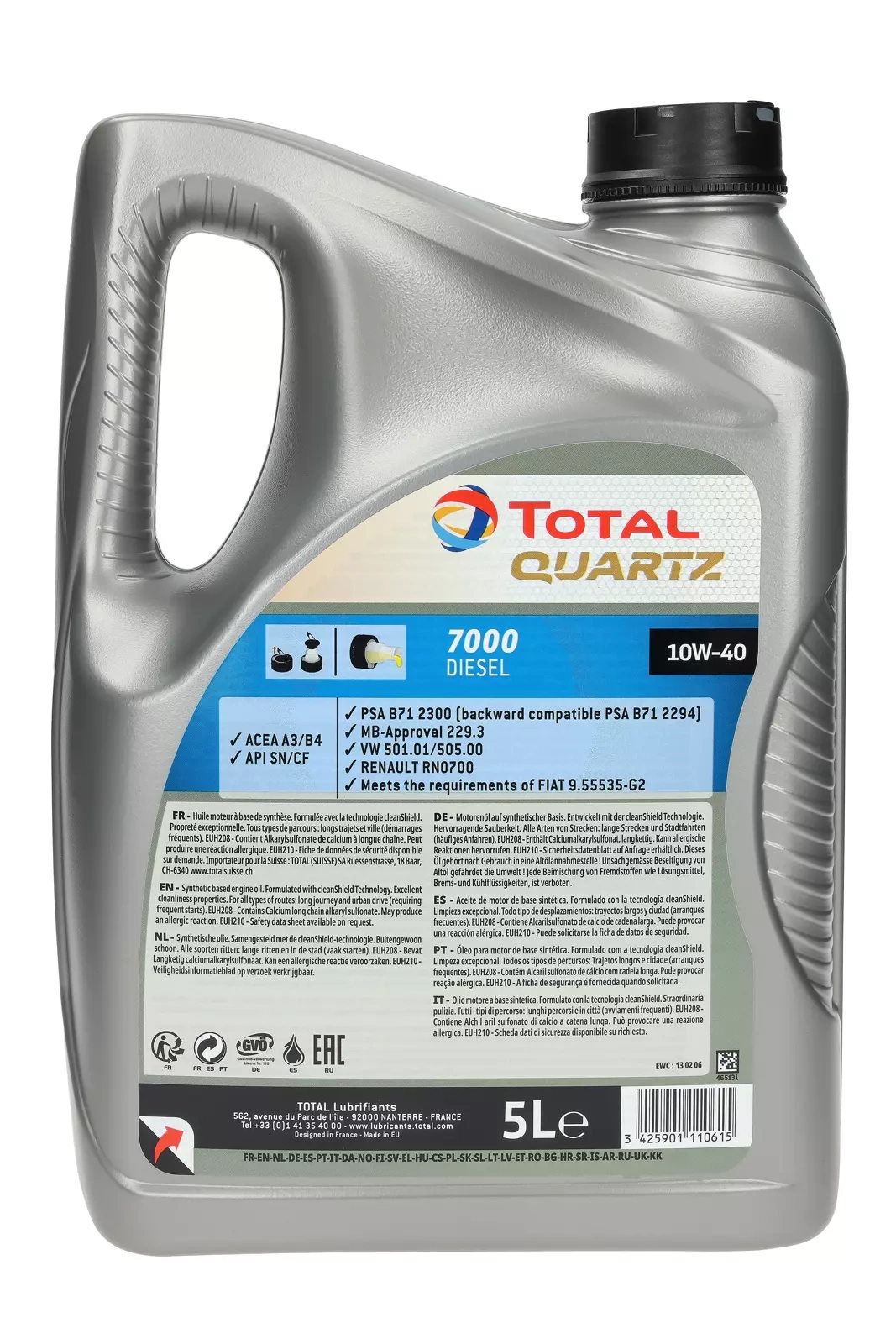 Моторное масло Total Quartz 7000 Diesel 10W-40, 5 л