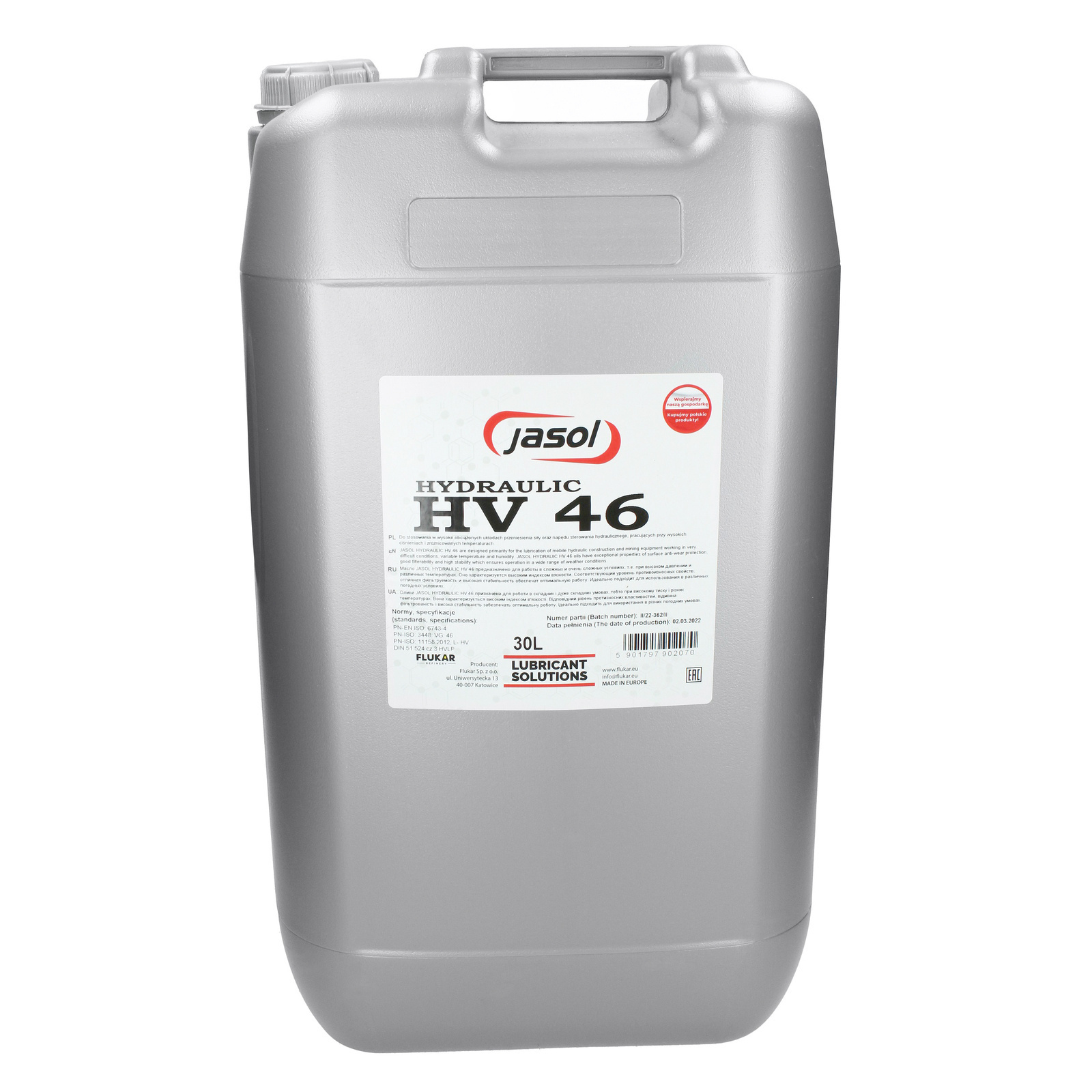 Гидравлическое масло JASOL HV-46, 30 л