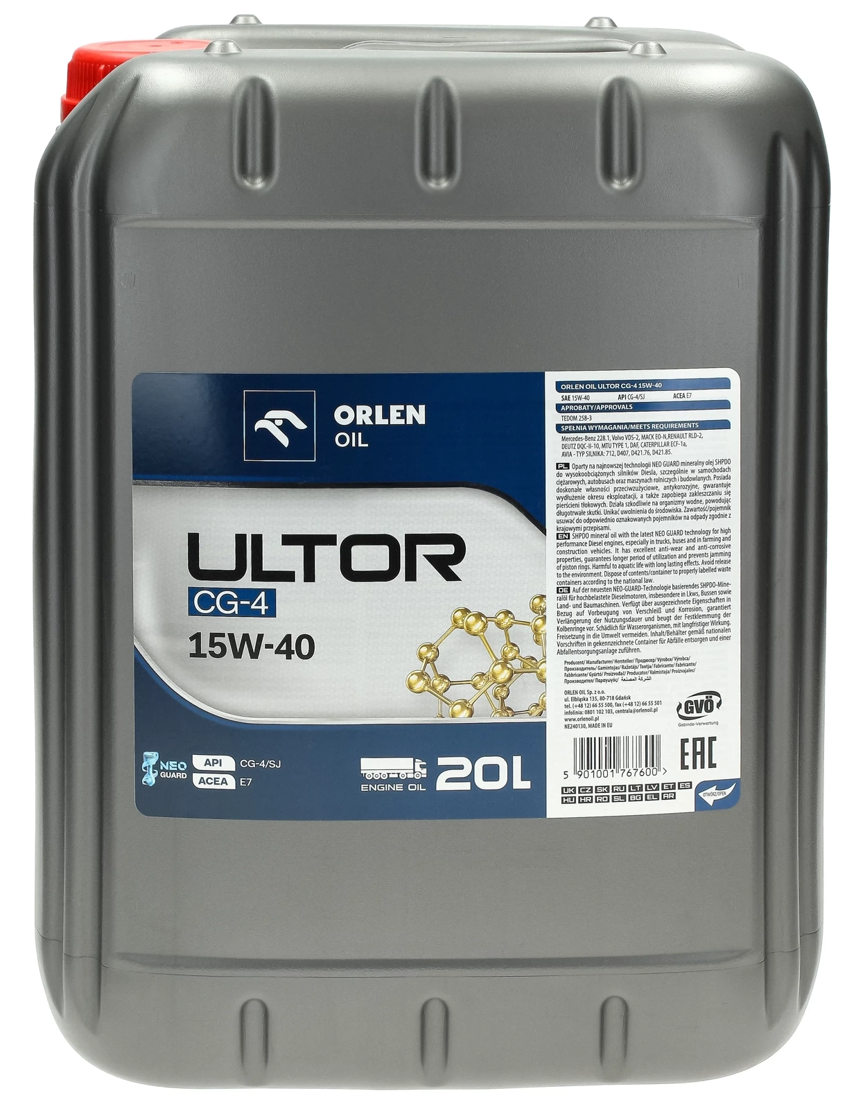 Моторное масло PLATINUM ULTOR CG-4 15W-40, 20 л