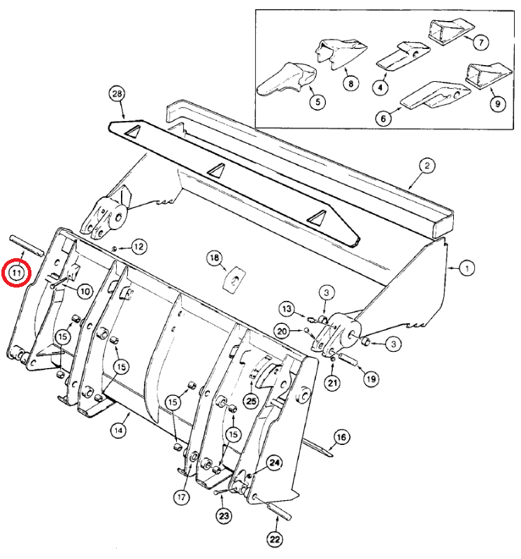 Штифт ковша CASE 580 590 D51391 38x185