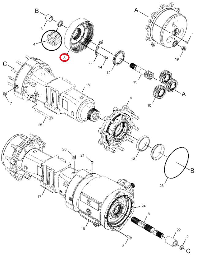 Задний мост CAT 428E 2107302, обгонная муфта