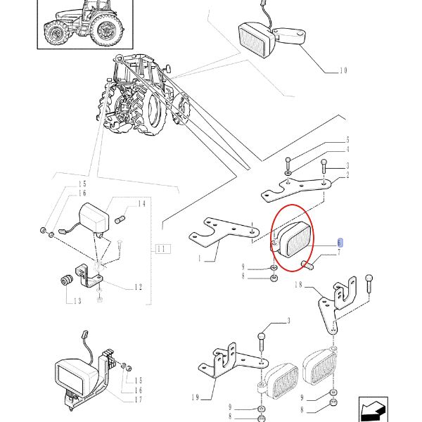 ЛЕВАЯ ГАЛОГЕННАЯ РАБОЧАЯ ЛАМПА NEW HOLLAND 87638105-84254565