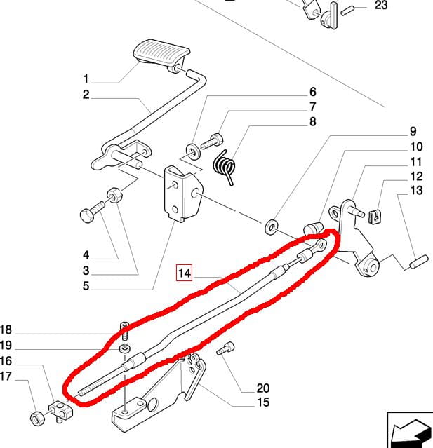 НОЖНОЙ ГАЗОВЫЙ ТРОС В КОРПУСЕ NEW HOLLAND CASE 5183835