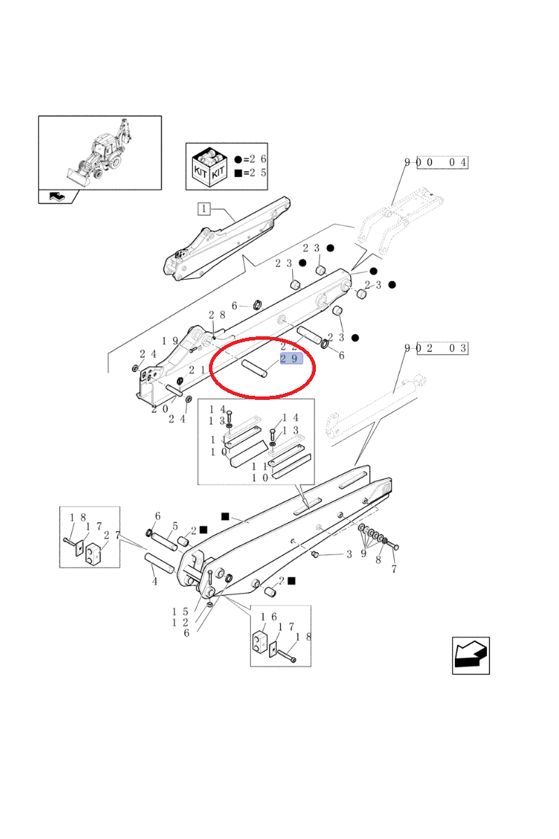 Штифт рычага экскаватора New Holland CNH 44,92x208 мм-87577359